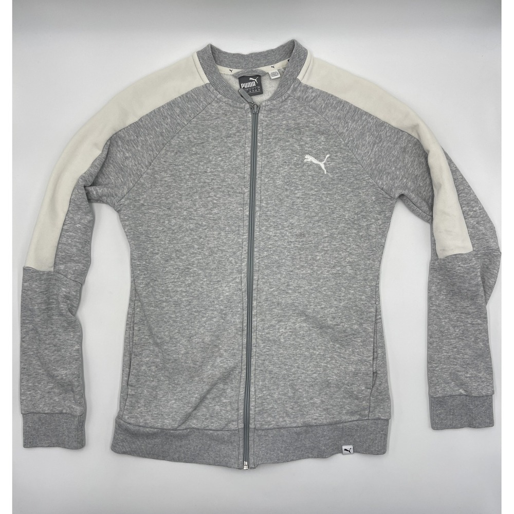 Puma Full Zip Up Jacket Size S White With Gray #518